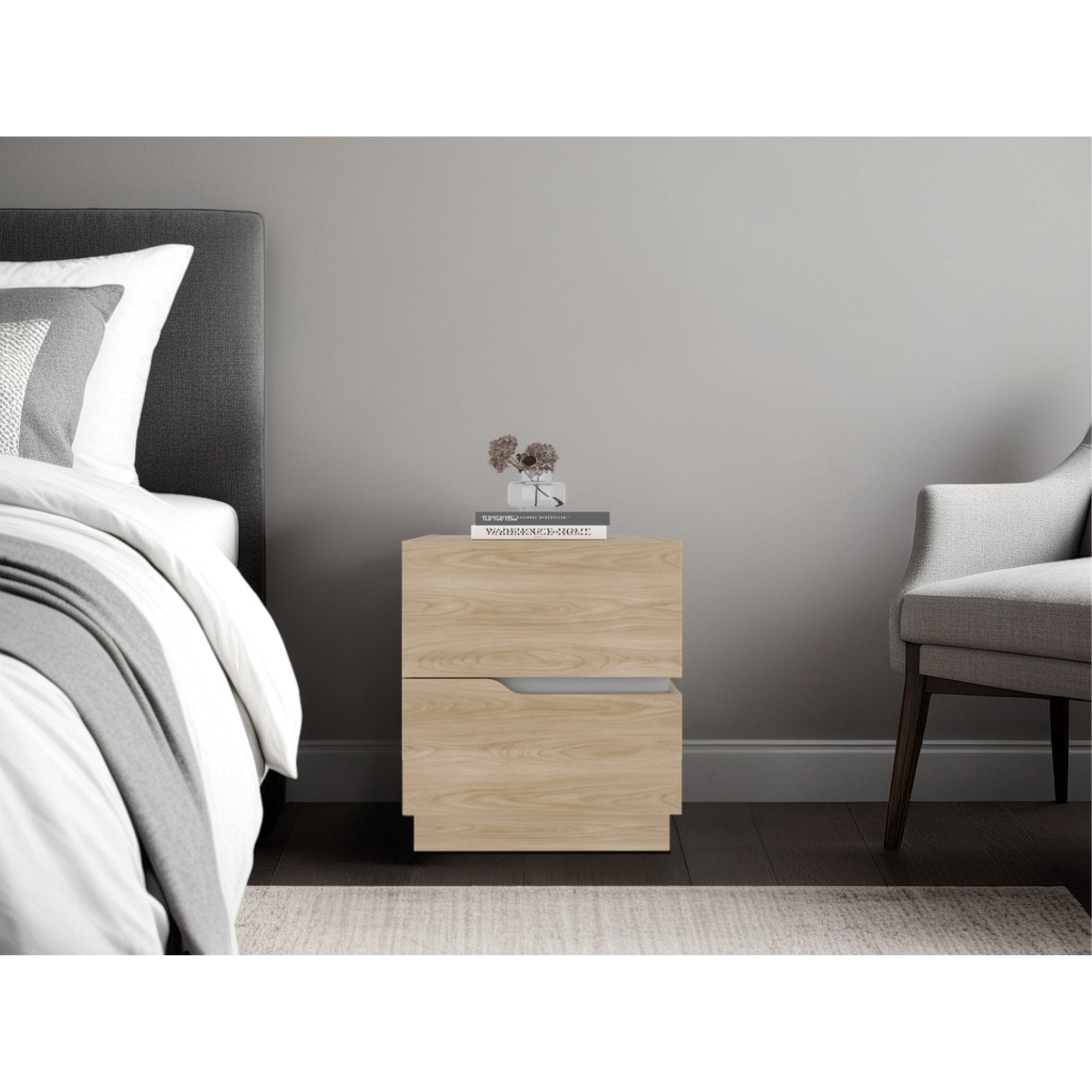 Tuhome - Velador 2 Cajones Bonnie 50x45x40 Cm Fresno Y Blanco