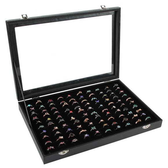 Estuche Expositor para Anillos Siveit 100 Ranuras Negro 36x26x6 cm