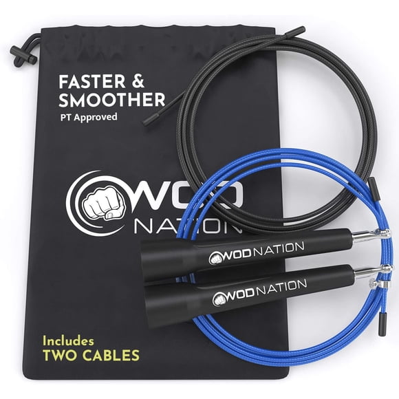 Jump Rope WOD Nation, acero aleado negro, longitud ajustable