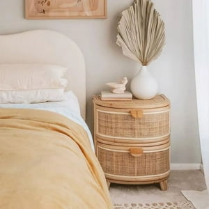 Santu Home & Deco - Velador Mesa De Noche Rattan Cajones Estilo Mimbre