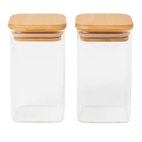 Disparo - Set 2 Frasco Hermetico 700Ml Vidrio Cuadrado 12Cm Bambú