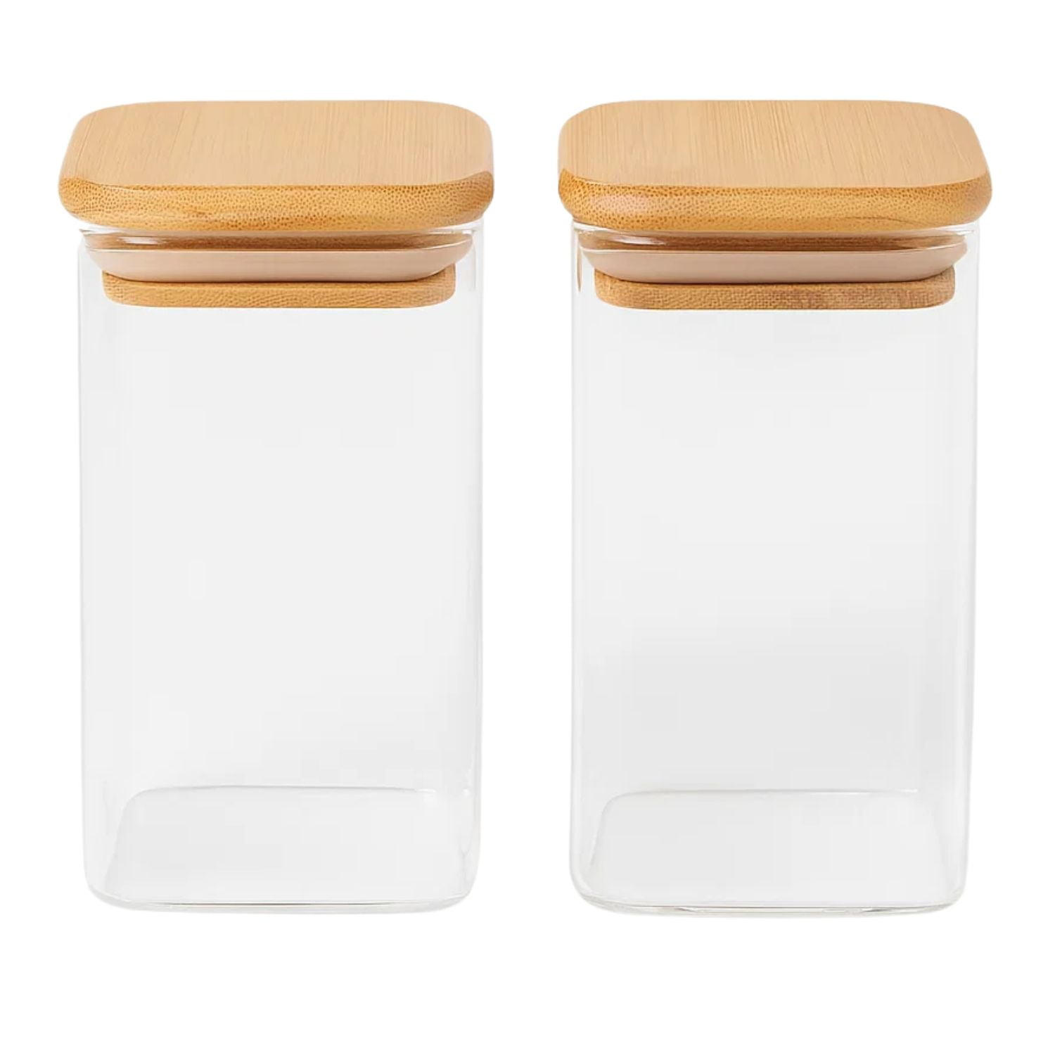 Disparo - Set 2 Frasco Hermetico 700ml Vidrio Cuadrado 12cm Bambú