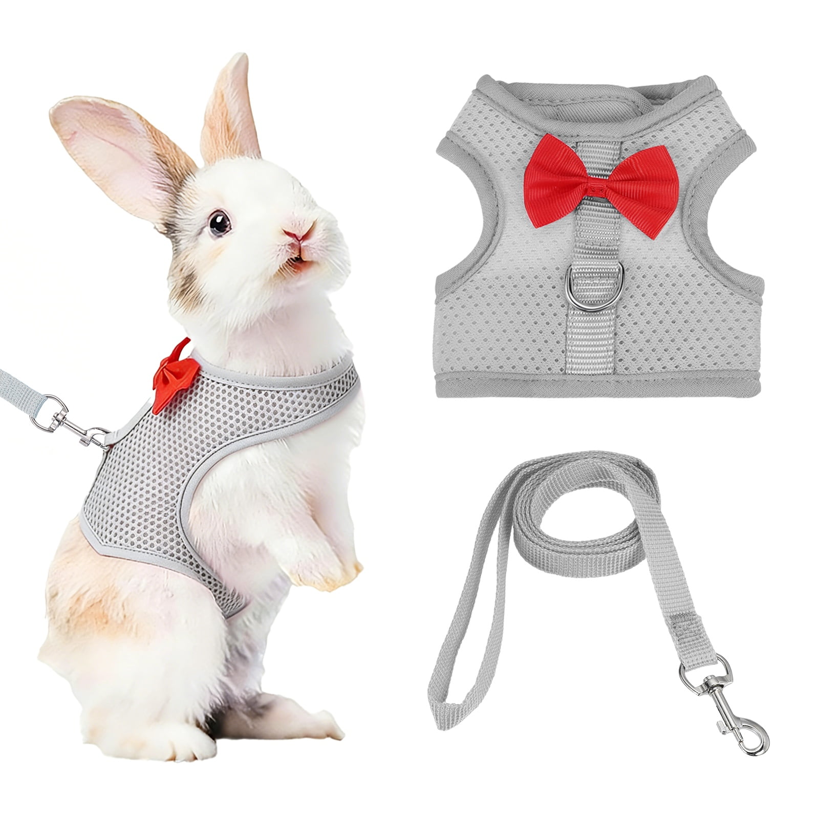 Arnés y Correa para Conejo Uxcell, Arnés de Chaleco Lindo para Mascotas Pequeñas, Correa Ajustable Suave con Hebilla de Malla Transpirable (S, Gris) para Conejito, Gatito, Cerdito Pequeño
