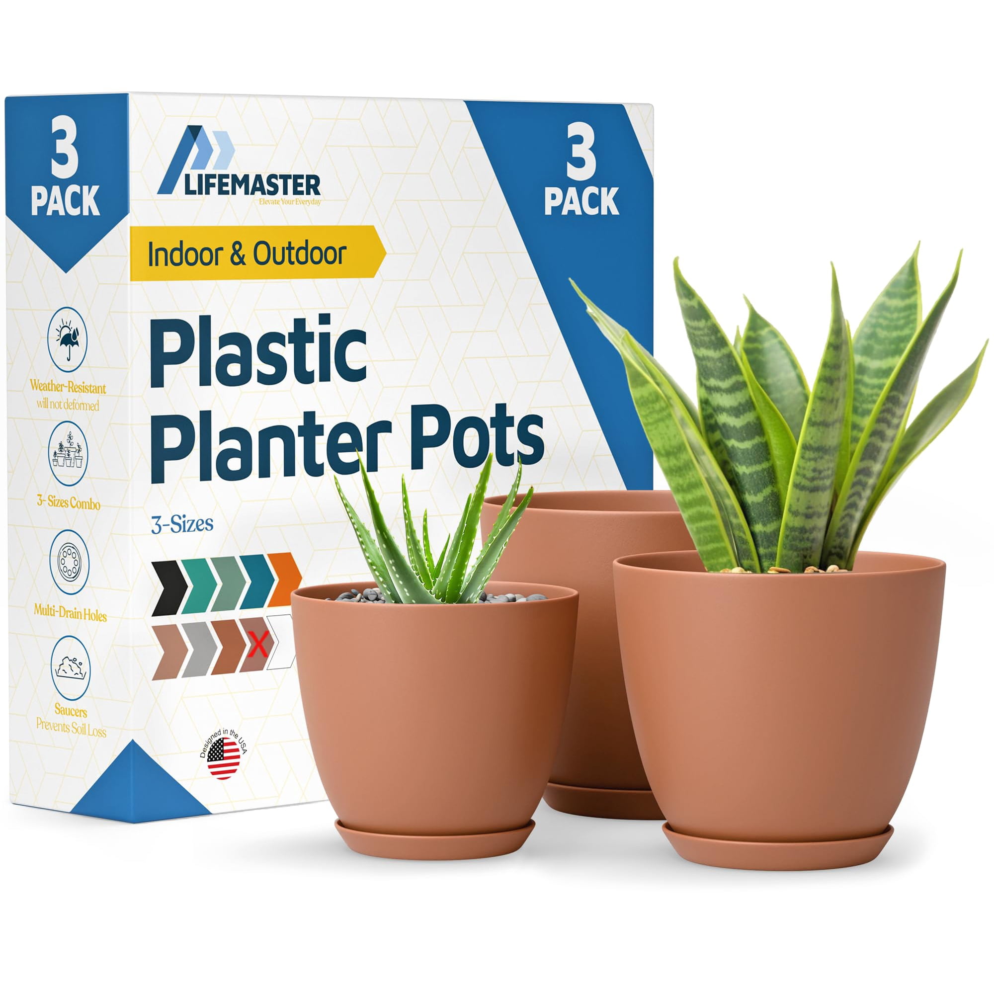 Macetas Lifemaster 18 Cm 17 Cm 15 Cm Con Drenaje, Pack De 3