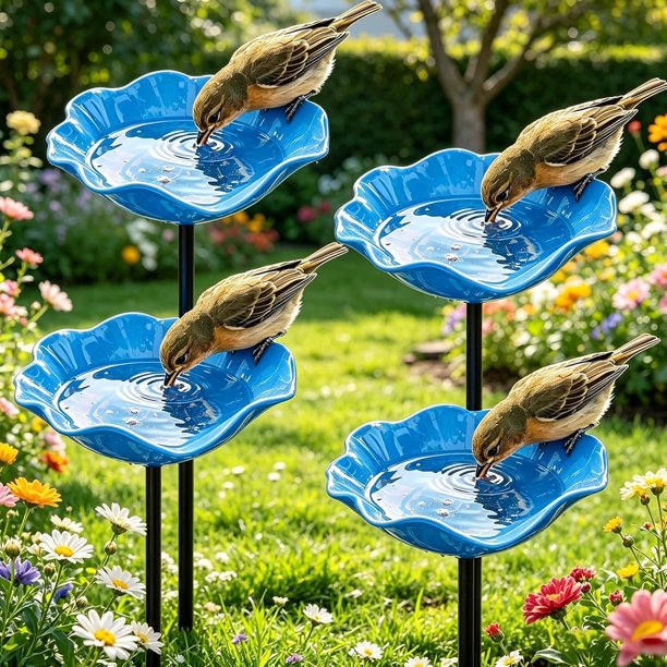 Estacas jardín flor metal hechas mano 4 uds baño pájaros estación riego abejas jardín
