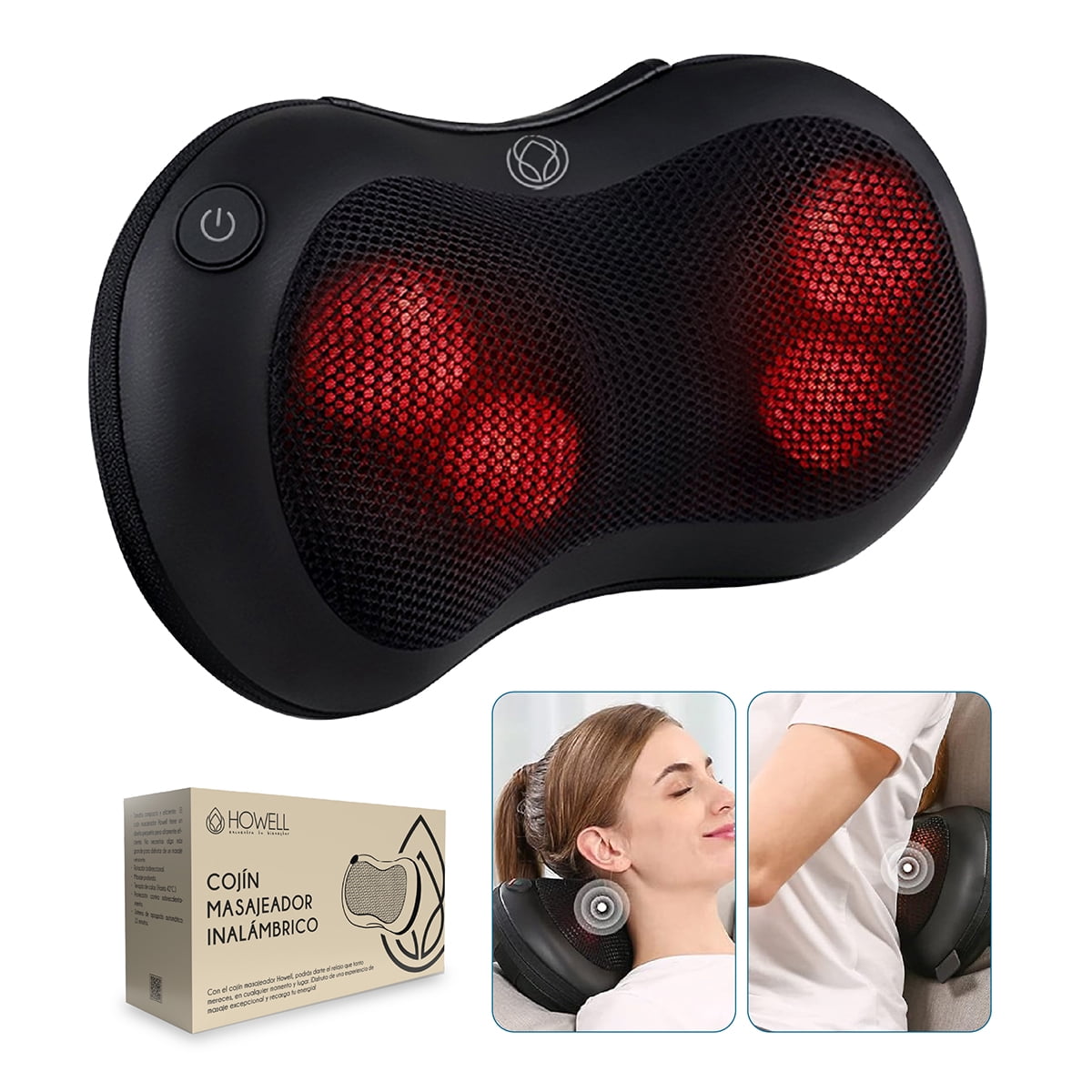 Cojín Masajeador Inalámbrico Howell Almohada Masaje Calor