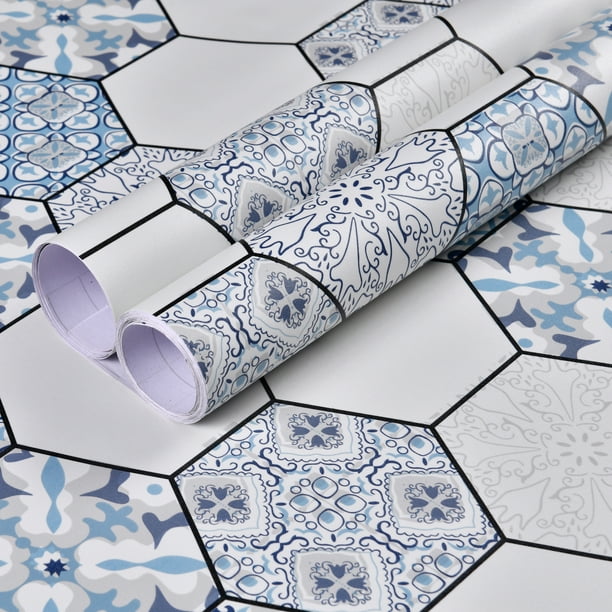 1pc Peel And Stick Wallpaper Tile, Moroccan Tile Cover Up Stickers PVC Contact Paper For Floors Waterproof Wear-resistant Wall Tiles For Bathroom Walls Kitchen Back Splash Vinyl Flooring Roll Floor