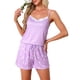 thumbnail image 1 of INSPIRE CHIC Conjunto de Pijama para Mujer con Encaje, Estampado de Estrellas, Cuello en V, Sin Mangas, Camiseta sin Mangas con Shorts de Cintura Elástica, Conjunto de Dos Piezas, M Púrpura, 1 of 6