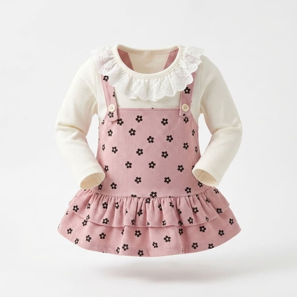 Vestido Manga Larga De Cotele Con Estampado Para Niñas Primavera Verano