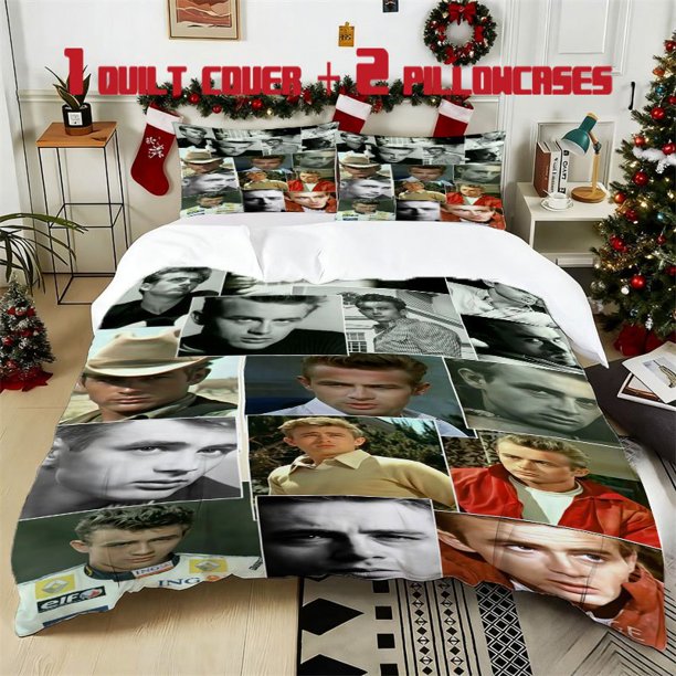 3pcs James Dean Photo Collection Printed Bedding Set Soft Duvet Cover with 2 Pillowcases All Season Comfort