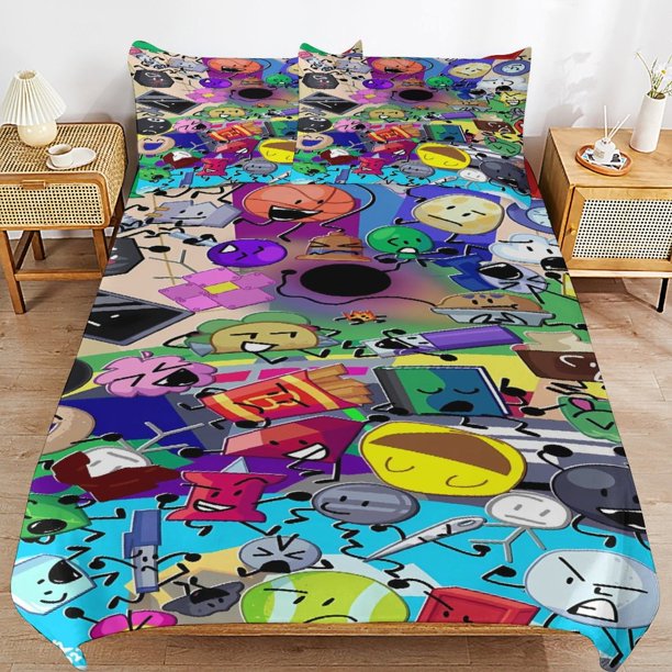 x260 Battle for Dream Island BFDI Bed Duvet Cover Microfiber Bedding Sets 3D Printed Lightweight 3 Piece Comforter Sets, 1 Duvet Cover And 2 Pillow Shams for Kids Boys Girls 79"x90" jn260