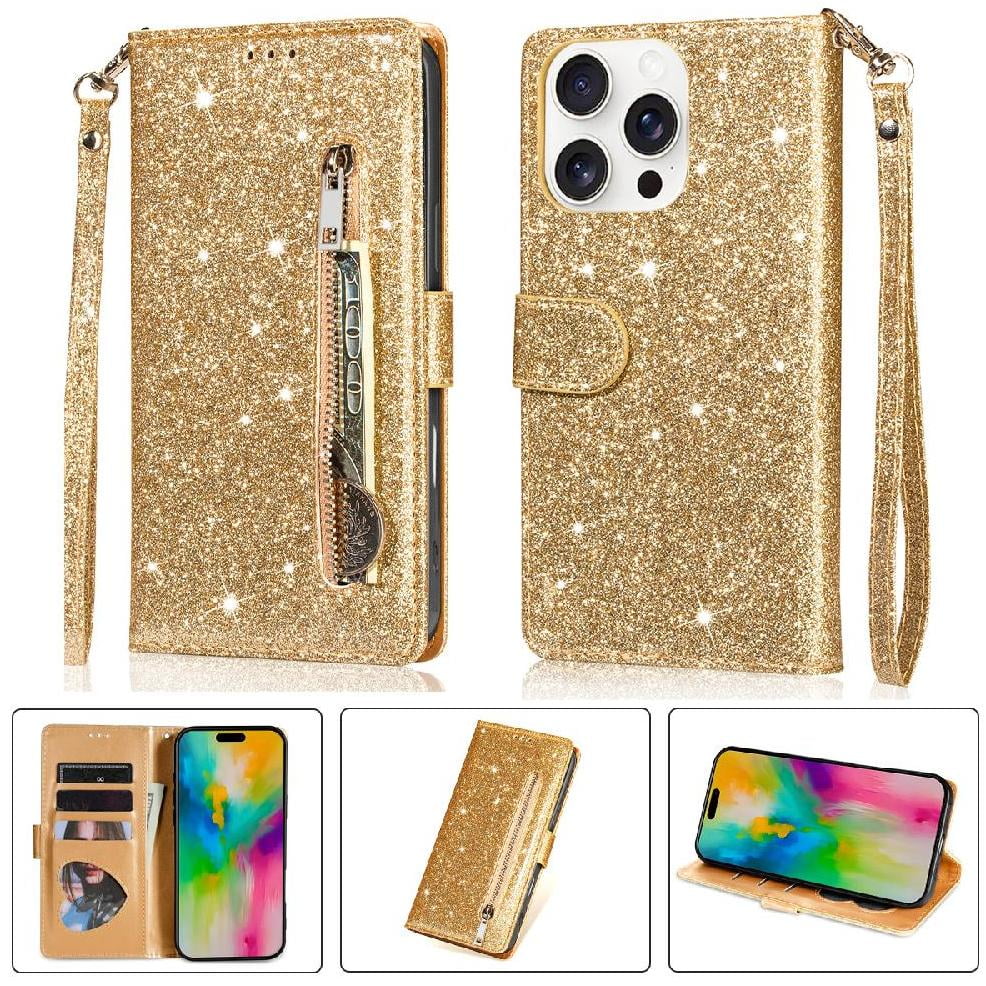 Funda Para Foxdock Elegante Funda Iphone 16 Pro Glitter Con Cremallera-ideal Para El Uso Diario