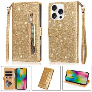 Funda Para Foxdock Elegante Funda Iphone 16 Pro Glitter Con Cremallera-Ideal Para El Uso Diario