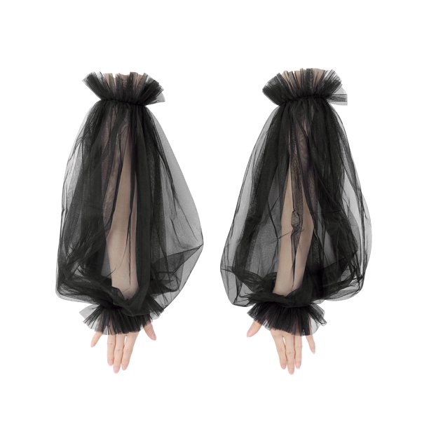 INSPIRE CHIC Mujeres Tulle Color Sólido Transparente Sin Dedos Delgado Transparente Gran Manga de Linterna Talla Única Negro