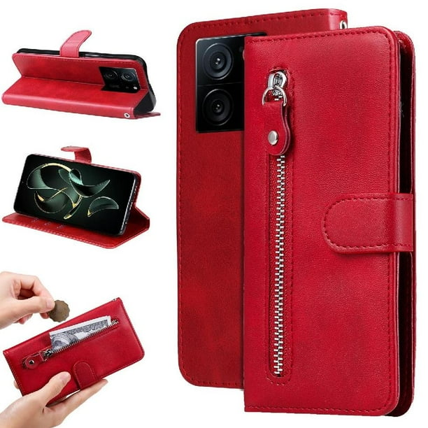 Funda con Cremallera para Xiaomi 13T, Carcasa Cartera de Cuero PU con Soporte y Tarjetero
