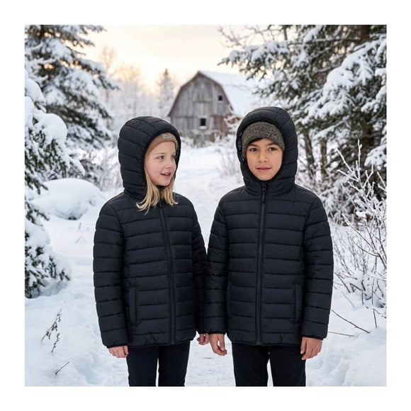 Chaqueta Puffer Para Niños Con Forro Térmico Reflectante Y Capucha Negra