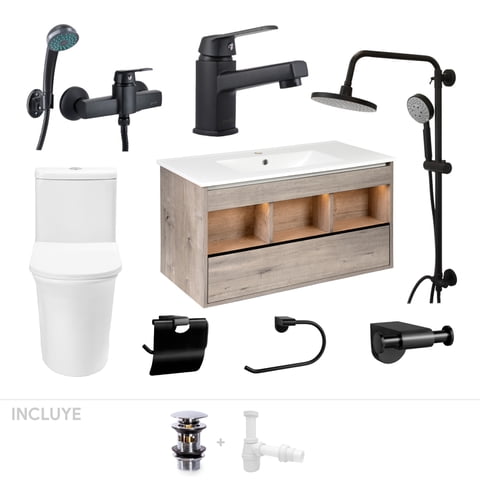 Stretto - Pack Baño Asturias | Mueble + Griferías + Accesorios + Sanitario Wc