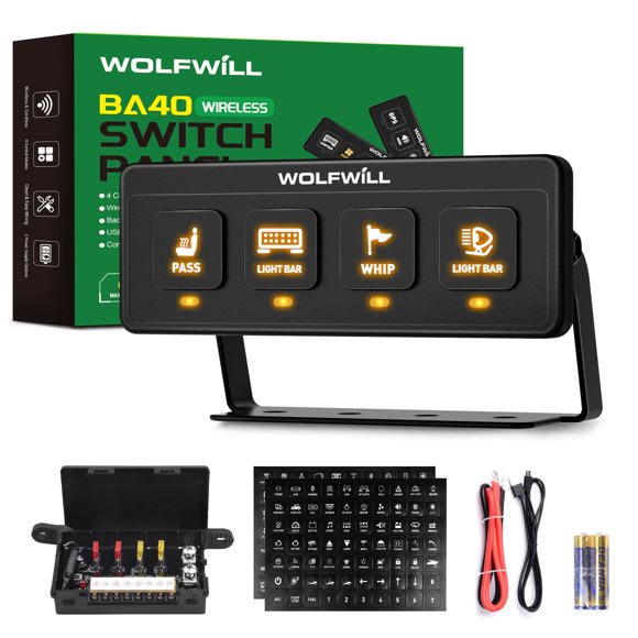 Panel de Interruptores WOLFWILL Inalámbrico de 4 Canales 60A 12V/24V