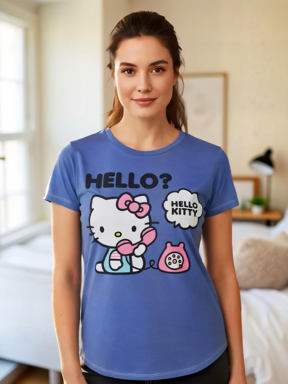 Polera Pijama Mujer Hello Kitty Azul S