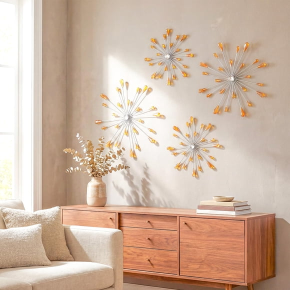 Arte de Pared ZEXUIRU Starburst Juego de 4 Piezas Naranja 33 cm/30 cm/25 cm