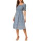 thumbnail image 1 of INSPIRE CHIC Vestido de Mujer con Nido de Abeja Floral Cuello Cuadrado Mangas Cortas Abullonadas Vestidos Midi de Primavera Verano Azul Polvoriento L, 1 of 6