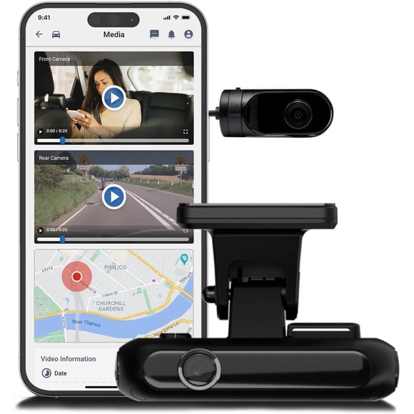 Cámara para Auto REWIRE SECURITY 4G Visión Dual con GPS y Rastreador OBD II