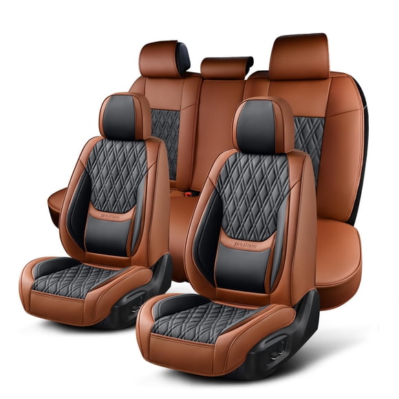Fundas de asiento TINRAIYANG - Juego completo de cuero marrón y negro