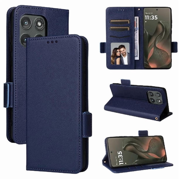 Funda Cartera para Motorola MOTO Edge Gen 6 Tapa Flip con Ranuras y Soporte Azul