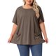 thumbnail image 1 of Agnes Orinda Blusa Casual de Verano para Mujer Talla Grande, Cuello Redondo, Manga Corta, Sólida, con Bolsillos 1X Café, 1 of 6