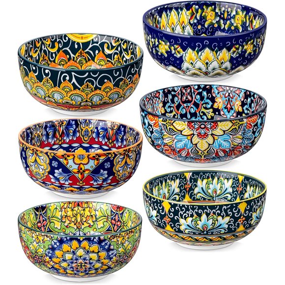 Vancasso SIMI Set de 6 tazones de cerámica estilo bohemio, 28 oz
