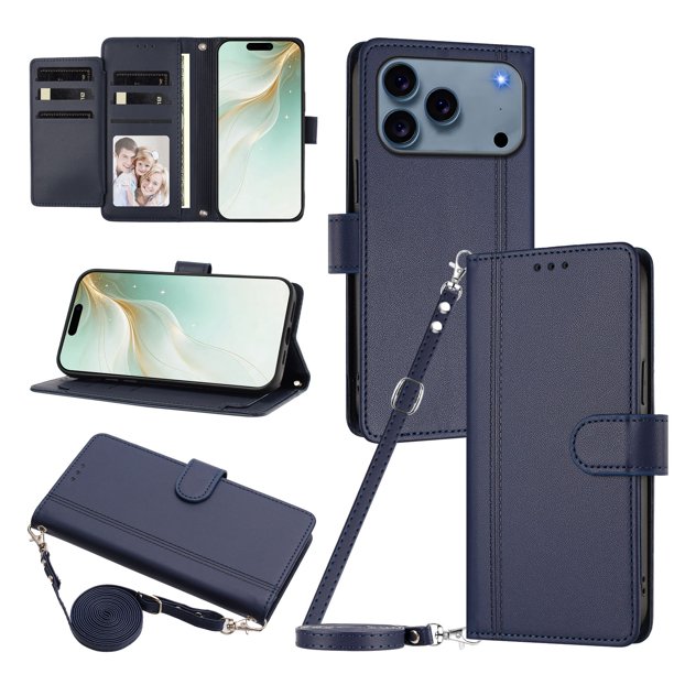 Funda Cartera de Cuero Sintético para iPhone 18 Pro, Azul