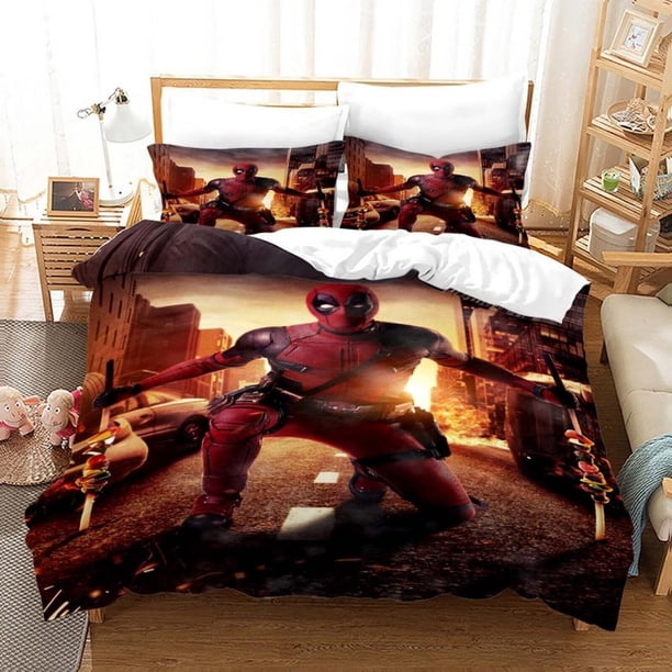 Deadpool Spiderman Quilt Duvet Cover Set Bedclothes Children Super Soft3-Piece Bedding Set