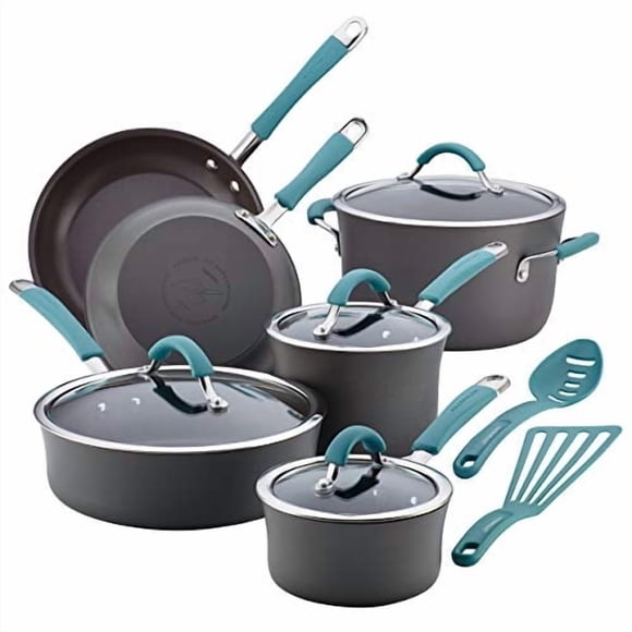 Juego de utensilios de cocina Rachael Ray Cucina, anodizado duro, antiadherente, 12 unidades