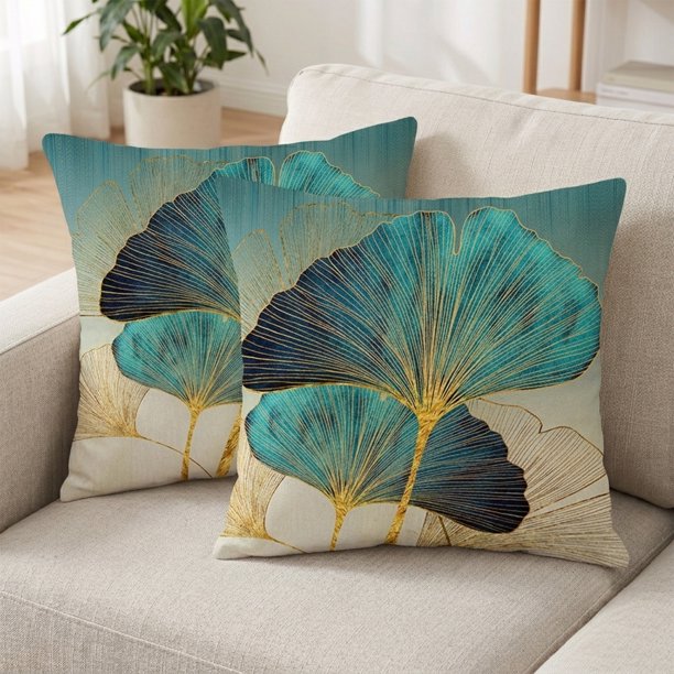 REGALWOVEN Fundas de Cojines con Patrón de Hoja de Ginkgo Juego de 2 Estilo Bohemio Decorativo para Sofá Cama en Sala de Estar Flor-2 18" x 18"