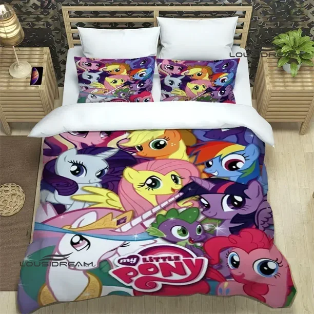 v2475 Bed Sheets Cartoon My Little-P-Ponys Bedding Sets exquisite bed supplies set duvet cover bed comforter set bedding set luxury birthday gift 3-Piece Bedding Set (1 Duvet Cover + 2 Pillow Shams) B