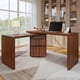 thumbnail image 1 of 90" Modern L Shaped Desk in Walnut with 3 Drawers,360° Wood Rotating Desk,Executive Office Desk,Corner Desk,Office Study Workstation,for Home Office or Living Room, 1 of 3
