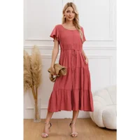 Likeshop - Vestido Largo Mujer Primavera Casual Manga Corta Escalonado 329