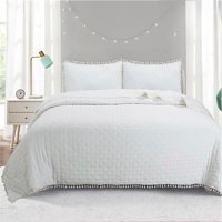 Todo Hogar Santiago De Chile - Cubrecama De Algodón Con Pompones 2Plazas - Crema