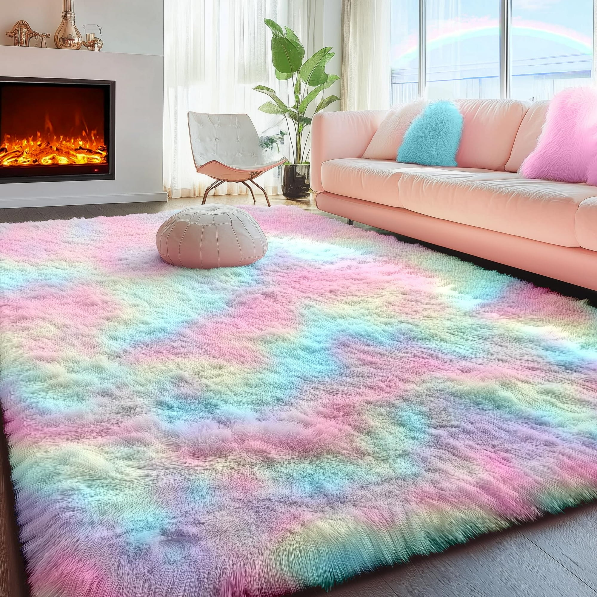 Alfombra Pagisofe, Esponjosa Y Colorida, Arcoíris Para Dormitorio De Niñas