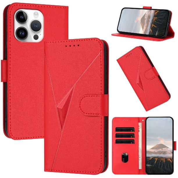 Funda Cartera Fibra de Carbono para iPhone 15 Pro Max con Soporte y Cierre Magnético Rojo