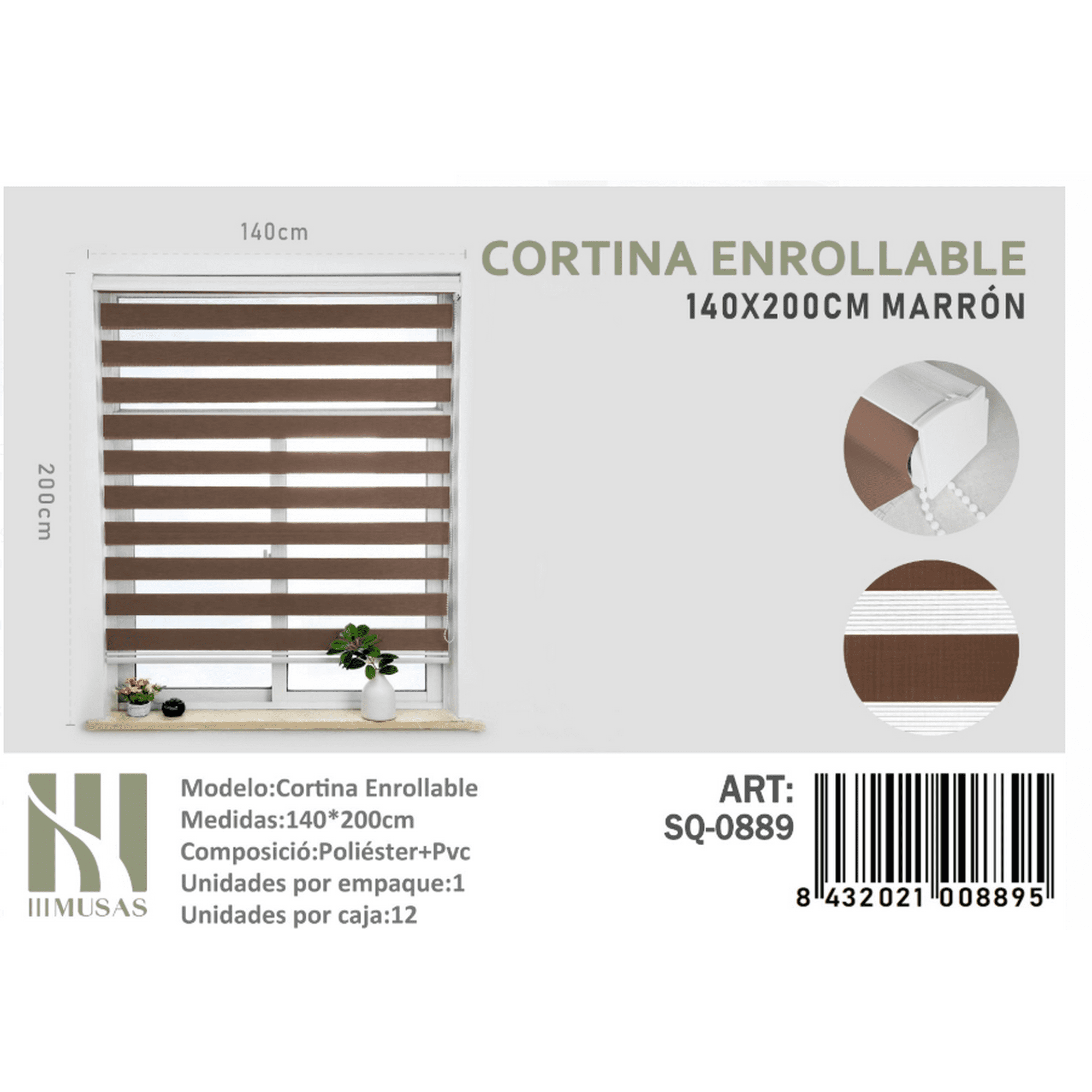Mundo Shopping - Cortina Enrrollable Duo Color Marron 140x200cm Iii Musas