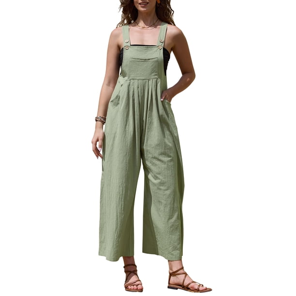 INSPIRE CHIC Monos Holgados para Mujer con Tirantes Ajustables, Sin Mangas, Pantalones Largos, Verde Militar