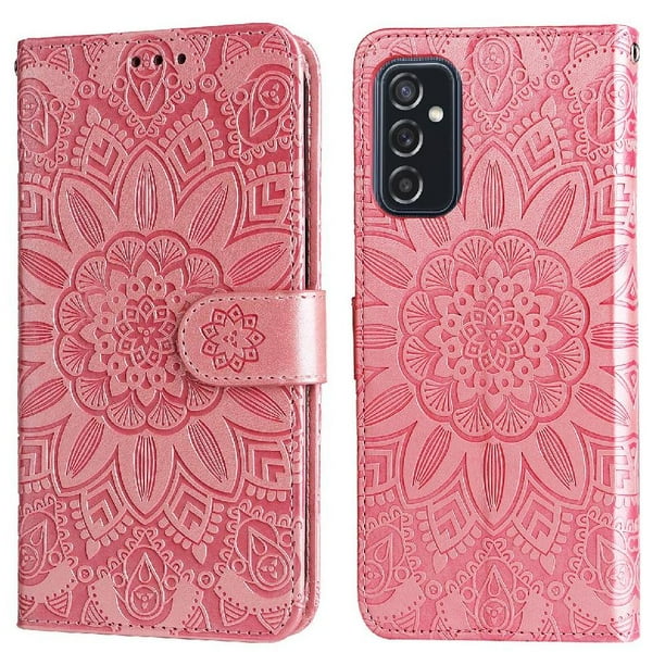 Funda tipo cartera FOXDOCK para Samsung Galaxy M52 5G , diseño girasol en relieve, cuero PU, cierre magnético, soporte y tarjetero
