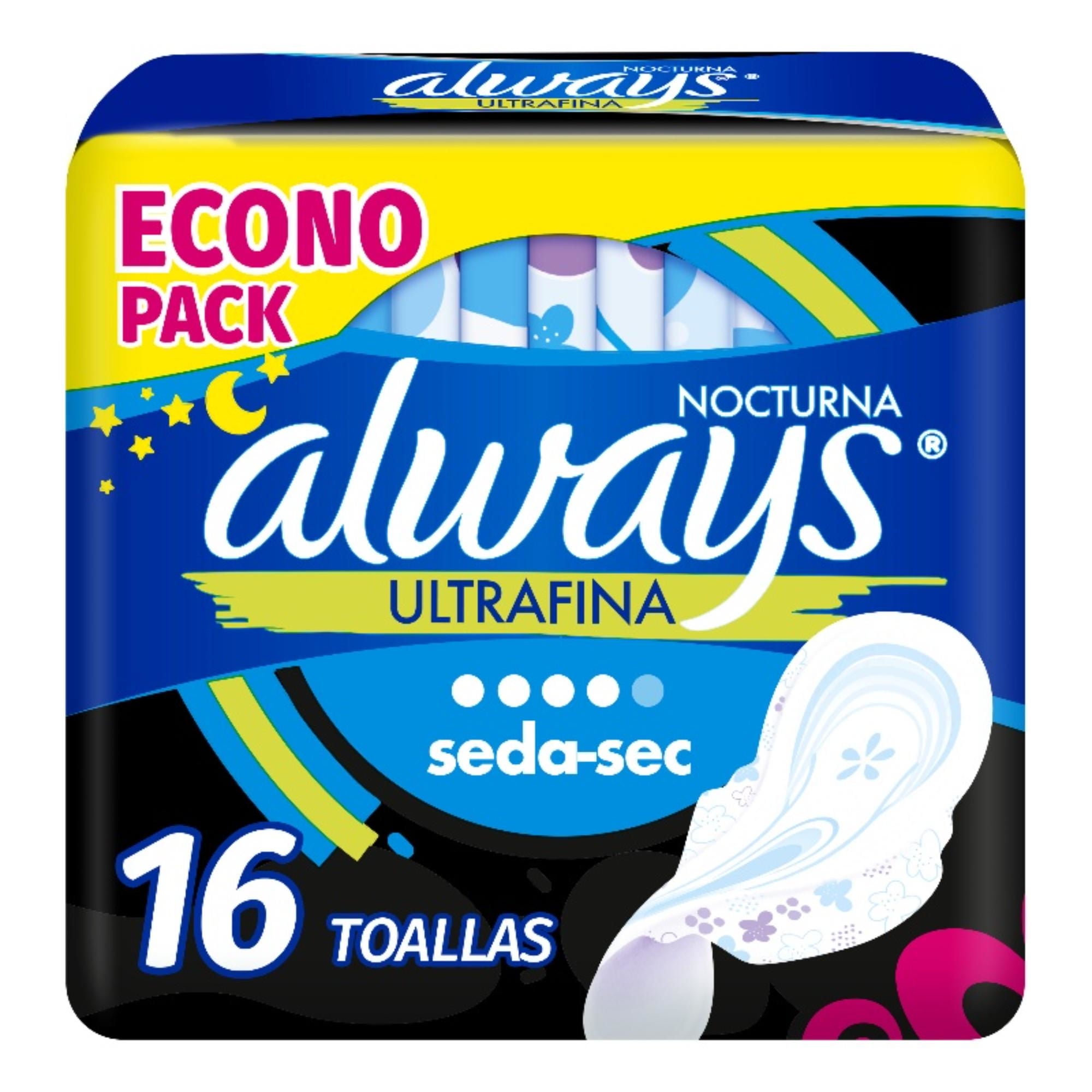 Toallas Higiénicas Nocturnas Ultrafina Flujo Abundante Con Alas 16 Un Always