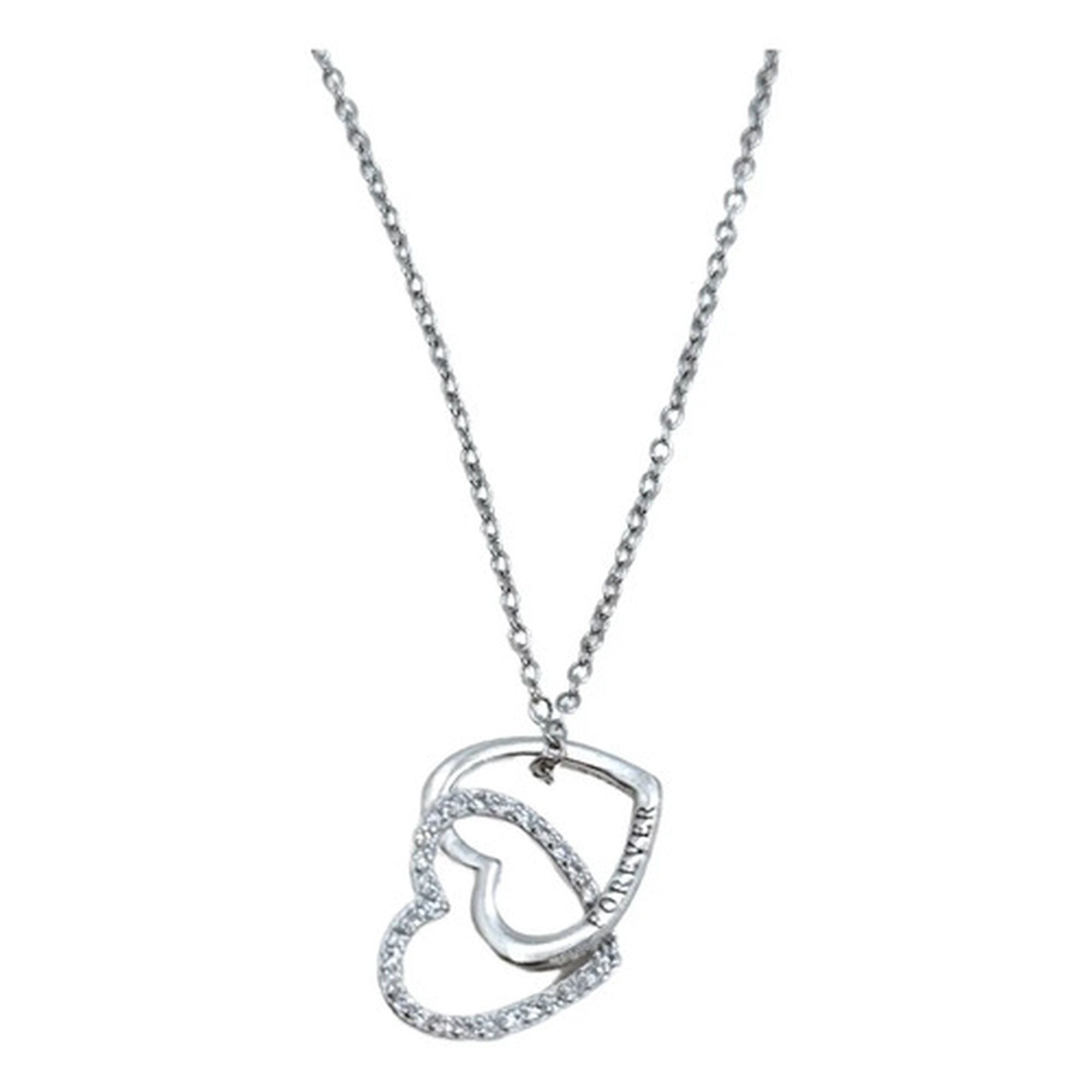 Marca - Collar Unión Forever, Plata 925 Y Circonitas Pavé, Corazón Plateado