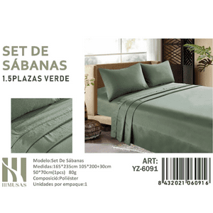 Mundo Shopping - Set De Sabanas 1.5 Plazas 150 Hilos 1 Funda De Almohada Color Verde