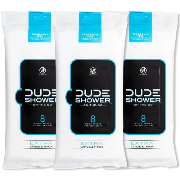 Toallitas de ducha Dude On-The-Go, paquete de 3 unidades, 24 unidades, sin perfume, vitamina E