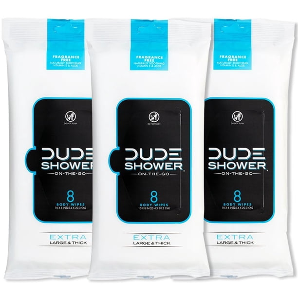 Toallitas de ducha Dude On-The-Go, paquete de 3 unidades, 24 unidades, sin perfume, vitamina E