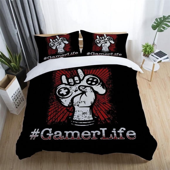 Games Console Handle Unicorn Wolf Dragon Cat Quilt Duvet Cover Set Double3-Piece Bedding Set
