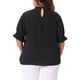 thumbnail image 4 of Agnes Orinda Blusa de Mujer Talla Grande para Escuela Colegio Oficina Trabajo con Pliegues Sólidos de Manga Corta Cuello Simulado Mangas Abullonadas 3X Negro, 4 of 6